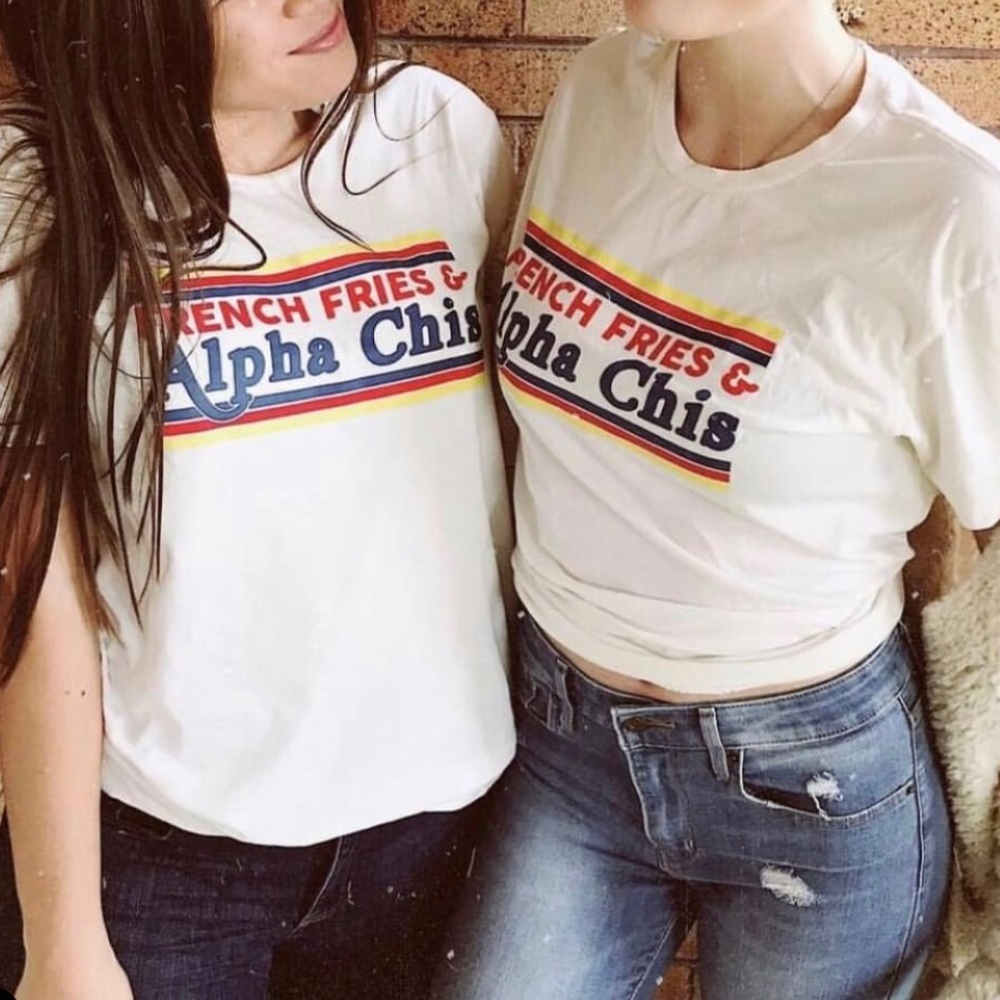 Fries and Alpha Chis distressed tee